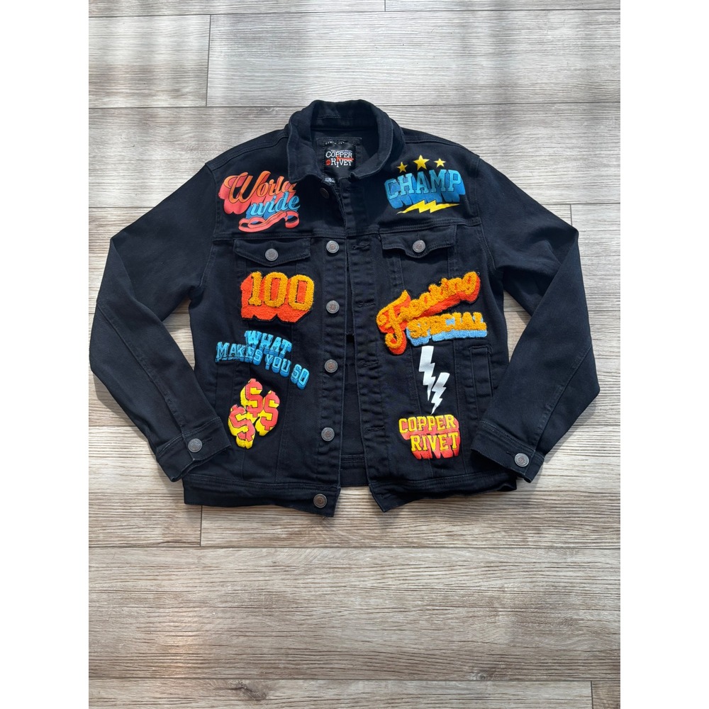 Copper Rivet Black Denim Jacket Patch Streetwear Freaking Special Size M